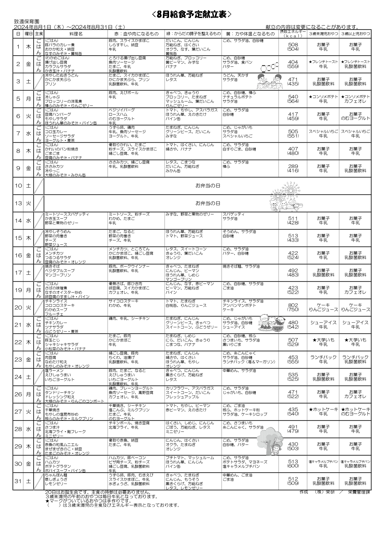 給食の献立2024年08月 致遠保育園